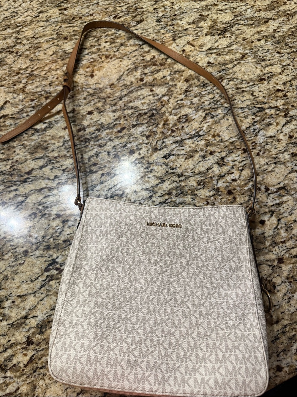 Michael Kors Ivory/Tan MK Logo Crossbody Bag